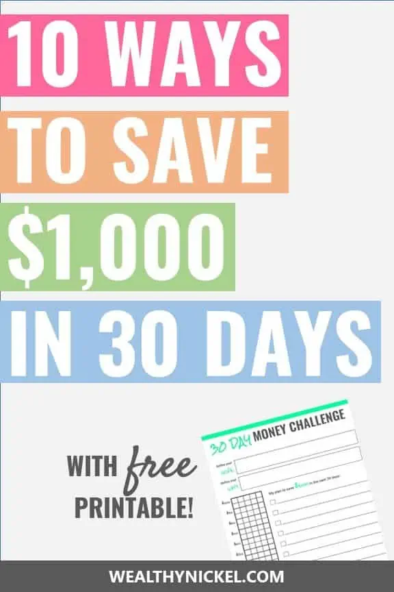 Join the 30 day money saving challenge and save $1000 in one month. Get out of debt and save money with this 30 day challenge. Get a free printable, along with practical tips to help you save $1000 this month! #moneychallenge #moneysavingchallenge #savemoney #getoutofdebt