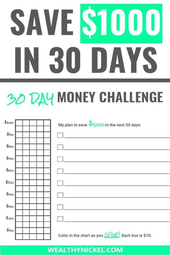 Join the 30 day money saving challenge to find out how to save $1000 in one month. Get out of debt and save money with this 30 day challenge. Get a free printable, along with practical tips to help you save $1000 this month! #moneychallenge #moneysavingchallenge #savemoney #getoutofdebt