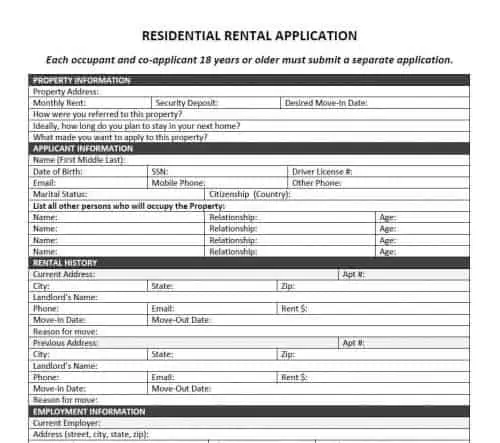 Simple rental application form PDF