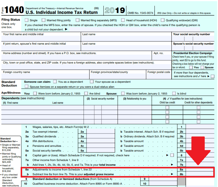 Form 1040 Adjusted Gross Income Line 8b
