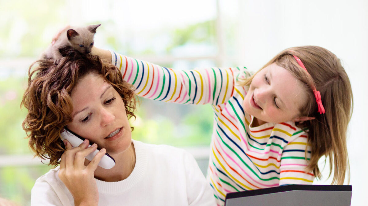 mom working from home with kids