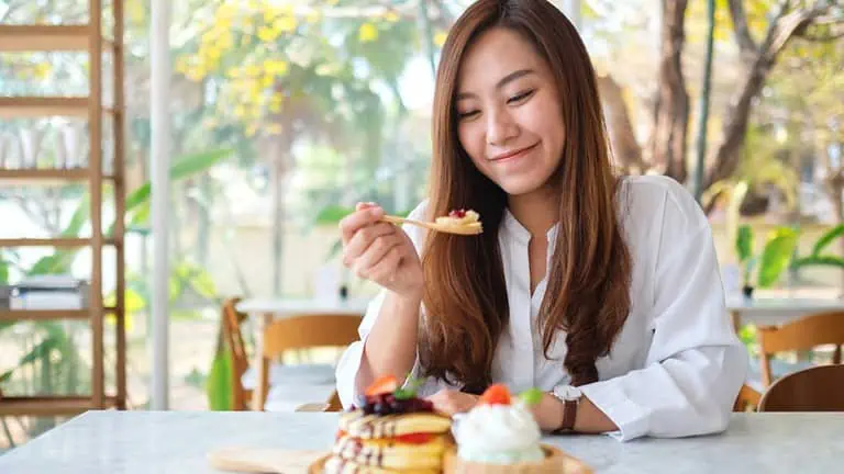Woman eating ice cream