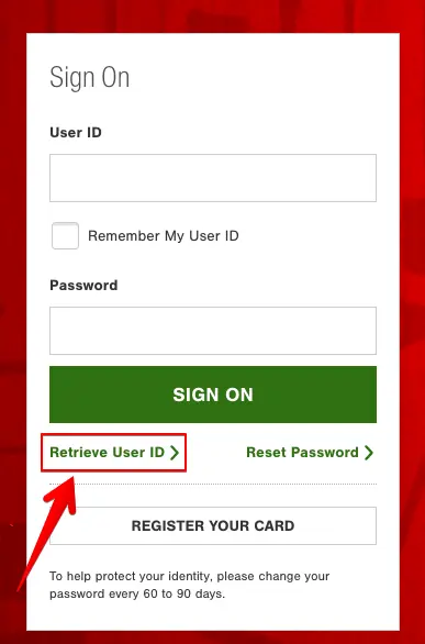 TSC credit card forgot user ID