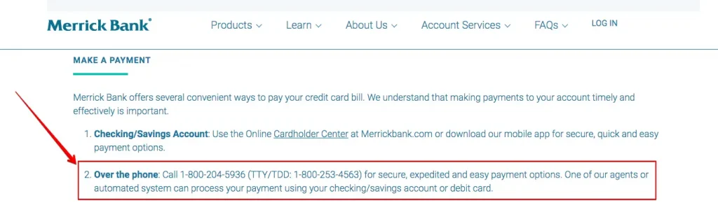 Merrick Bank Pay by Phone