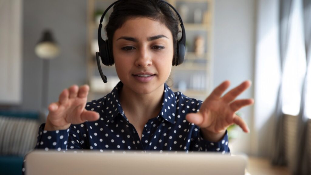 Woman having online interview