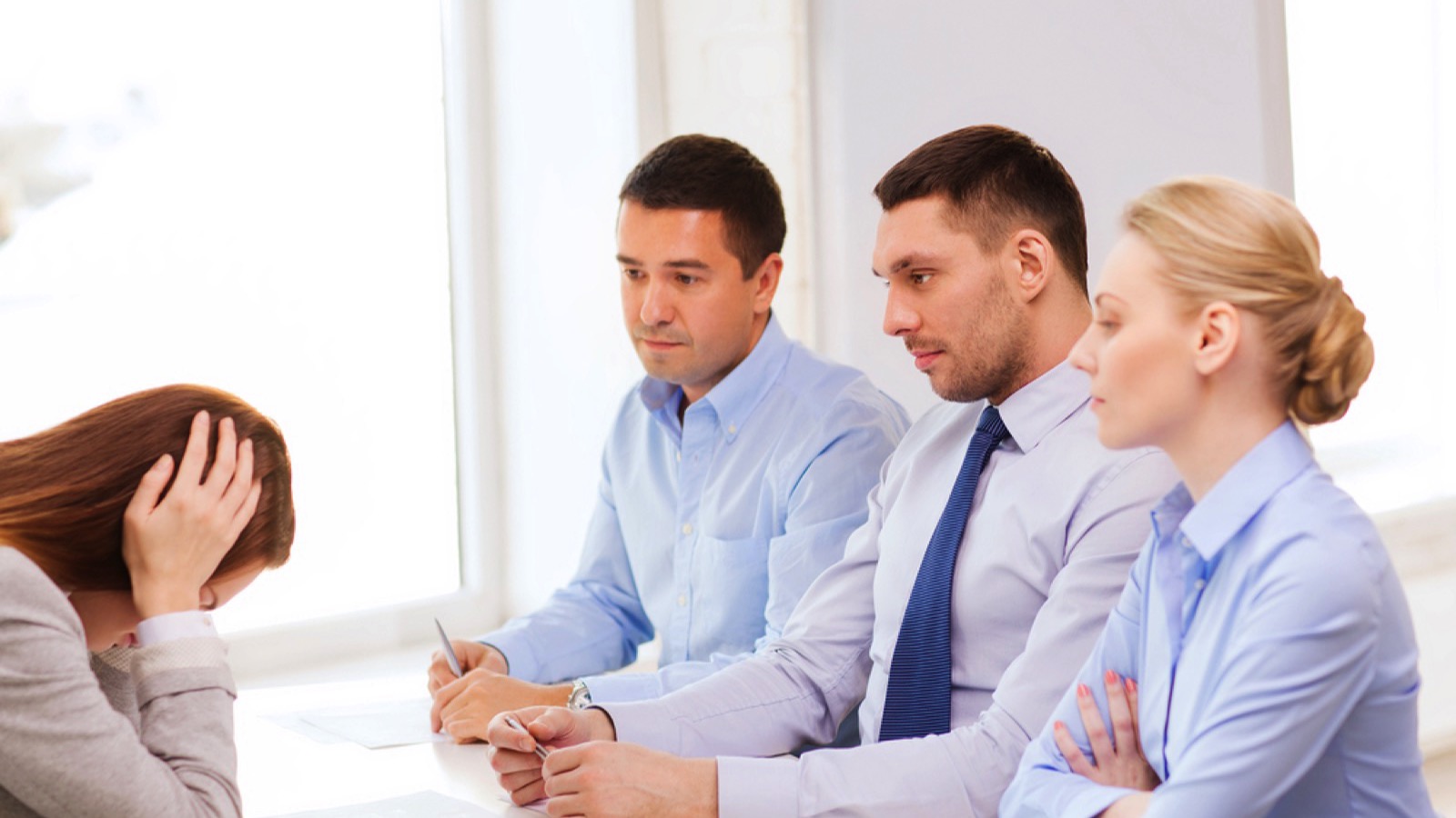 Woman stressed in interview panel