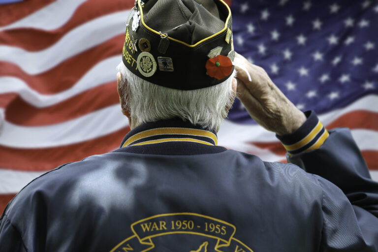 war veteran saluting american flag