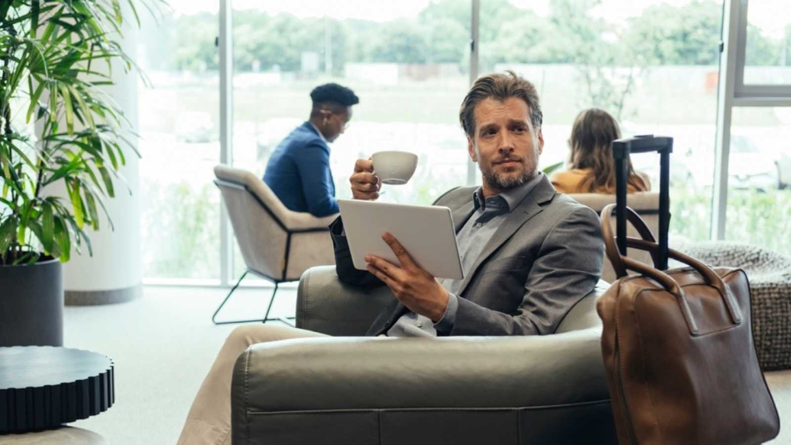 Man in private lounge